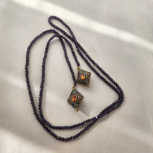 HEIDI DAUS Long Purple Crystal Beaded Lariat Necklace Retired $259 Layering - Picture 5 of 10